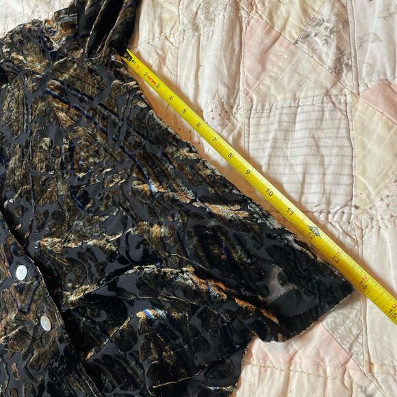 robert louis 90s black blue and tan silk and velvet colorshift button up medium - Picture 5 of 7
